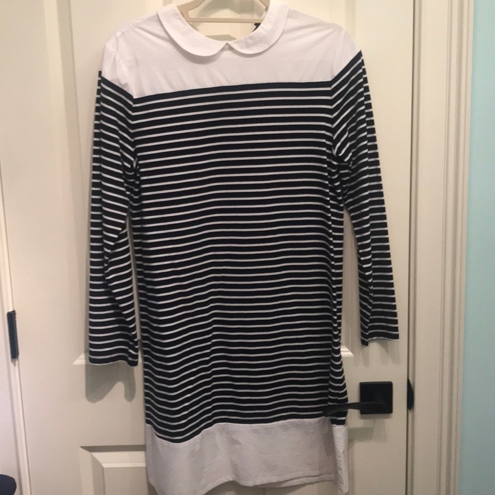 Long sleeve navy & white dress; Peter Pan collar